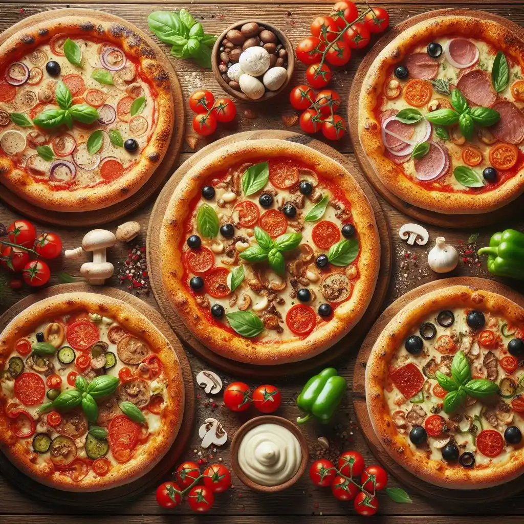 Des pizzas aux différentes saveurs légumes poivron tomate champignon 