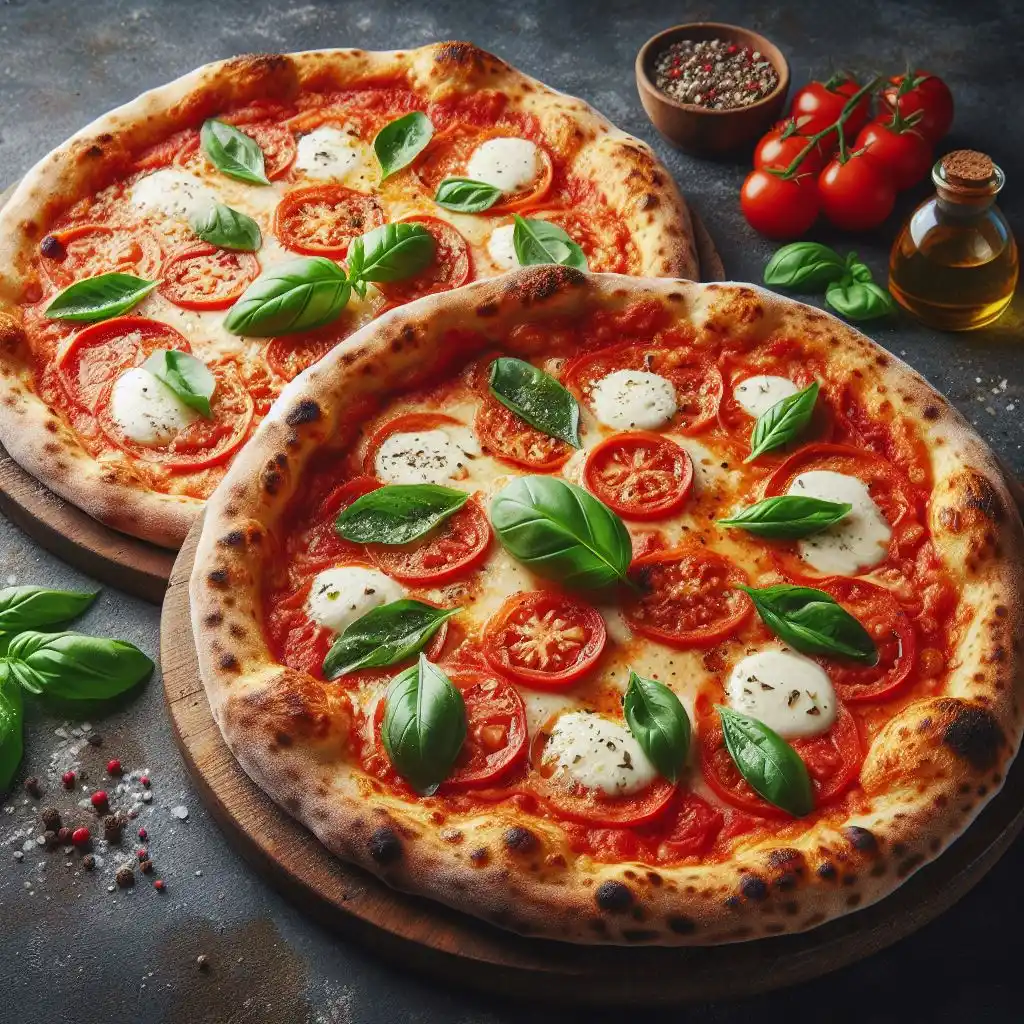 Des pizzas margherita avec mozzarella laurier et tomate 